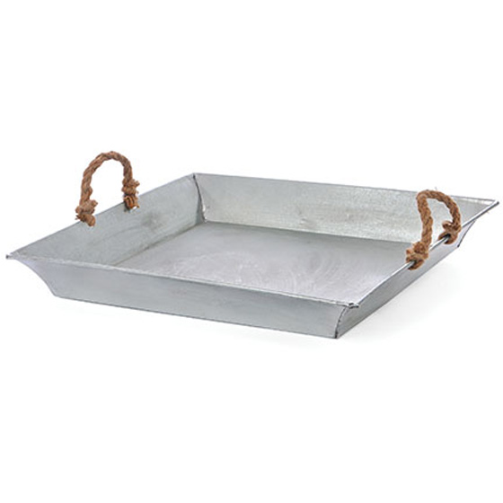 Metal Square Tray w/ Rope Handles 20″